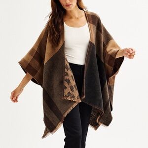 🆕 NINE WEST Reversible Rauna Brown Plaid Animal Print One Size